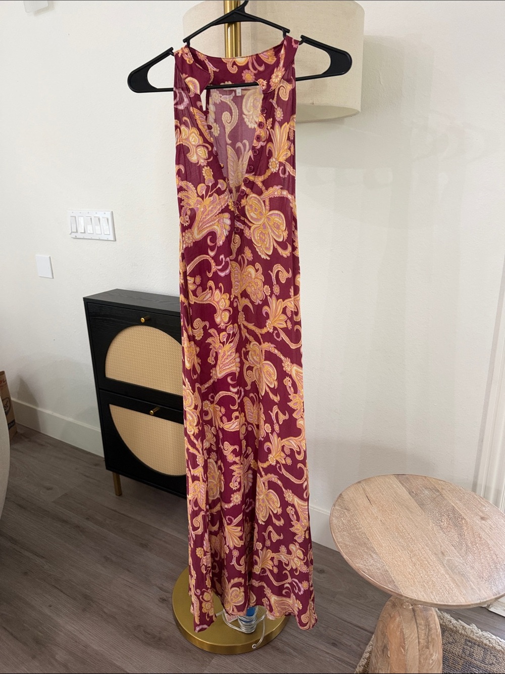 Novella Royale Burgundy and Gold Paisley Maxi Dress
